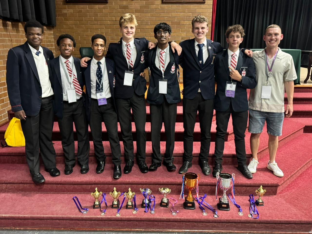 Daniel French and team with trophies at the National Debating League - 2nd place finish